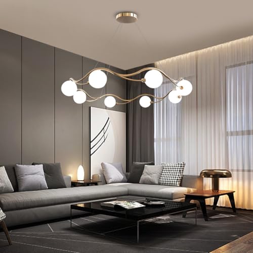 VTAMng Retro Kronleuchter Innen Kreativ Ring Glas Lampenschirm Metall Hängelampe G9 Mittelalterliche Wohnzimmerbeleuchtung Gold Höhenverstellbar Deckenlampe Restaurant Schlafzimmer Bar Cafe Pendelleuc von VTAMng