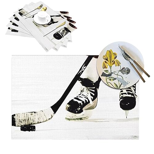Eishockey-Muster PVC Tischsets Hitzebeständiges Rutschfestes Platzset Waschbar Abwischbare Tischmatten für Küche Esstisch Heimdekoration 30,5 x 45,7 cm von VTCTOASY
