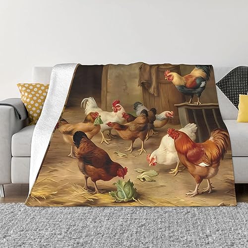 Überwurfdecke mit Hühnermotiv, weich, warm, Fleece, leicht, gemütlich, für Bett, Couch, Stuhl, Wohnzimmer, alle Jahreszeiten, 152,4 x 127,7 cm von VTCTOASY