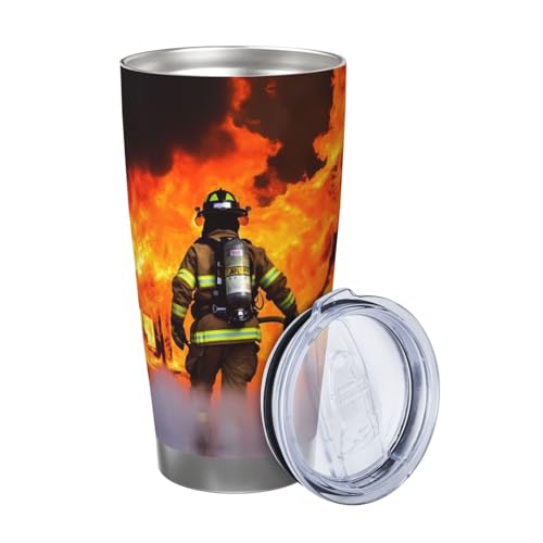 VTCTOASY Thermobecher mit Feuerwehrmann-Motiv, 590 ml, mit Deckel und Strohhalm, Kaffeebecher, Edelstahl, Reisebecher für Damen und Herren VTCTOASY Thermobecher mit Feuerwehrmann-Motiv, 590 ml, mit Deckel und Strohhalm, Kaffeebecher, Edelstahl, Reisebecher für Damen und Herren von VTCTOASY