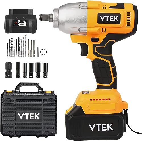 VTEK Akku-Schlagschrauber 1/2 Zoll Spannfutter,hohes Drehmoment 700N.m(515 Ft-lb) Bürstenloser Schlagschrauber für Auto Tiers von VTEK