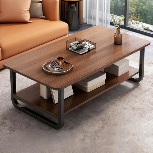 VTELGT Couchtisch, Wohnzimmertisch, Couchtisch aus Holz mit 2 Etagen Ablagen, Modern Sofatisch mit U-Metallgestell für Wohnzimmer/Haus/Büro, 120x60cm, Walnussfarbe,Walnuss VTELGT Couchtisch, Wohnzimmertisch, Couchtisch aus Holz mit 2 Etagen Ablagen, Modern Sofatisch mit U-Metallgestell für Wohnzimmer/Haus/Büro, 120x60cm, Walnussfarbe,Walnuss von VTELGT