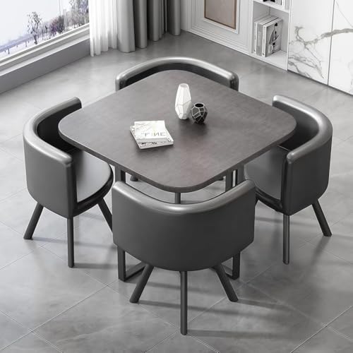 VTELGT Essgruppe 5-Teilig, Essgruppe mit Kunstleder Stuhl für 4 Personen, Runder Konferenztisch und Rezeptionstisch, platzsparendes Tischset für Zuhause und Büro,Graues Quadrat VTELGT Essgruppe 5-Teilig, Essgruppe mit Kunstleder Stuhl für 4 Personen, Runder Konferenztisch und Rezeptionstisch, platzsparendes Tischset für Zuhause und Büro,Graues Quadrat von VTELGT
