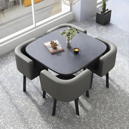VTELGT Esstisch und 4 Stuhlset, 90cm Quadratisch Esstisch und 4 Kunstleder Esszimmerstühle,platzsparendes für Küche, Wohnzimmer, Balkon, Restaurant, Büro,Graues Quadrat VTELGT Esstisch und 4 Stuhlset, 90cm Quadratisch Esstisch und 4 Kunstleder Esszimmerstühle,platzsparendes für Küche, Wohnzimmer, Balkon, Restaurant, Büro,Graues Quadrat von VTELGT