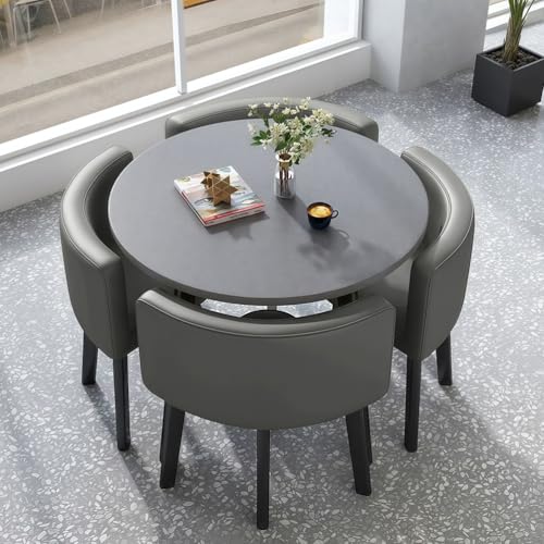 VTELGT Esstisch und 4 Stuhlset, 90cm Runder Esstisch und 4 Kunstleder Esszimmerstühle,platzsparendes für Küche, Wohnzimmer, Balkon, Restaurant, Büro,Grauer Kreis VTELGT Esstisch und 4 Stuhlset, 90cm Runder Esstisch und 4 Kunstleder Esszimmerstühle,platzsparendes für Küche, Wohnzimmer, Balkon, Restaurant, Büro,Grauer Kreis von VTELGT