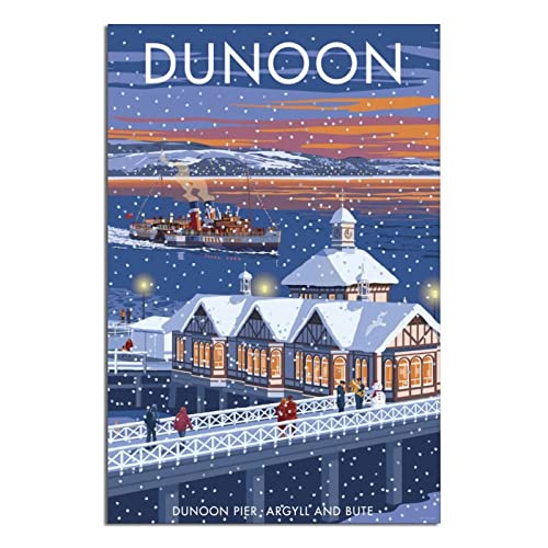 England Schottland Vintage Reiseposter Dunoon Pier Schneeszene Leinwandbild Bilder Drucke Wandkunst für Schlafzimmer Büro Dekor 40 x 60 cm von VTGCLT