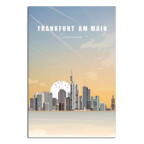 VTGCLT Deutschland Frankfurt Am Main Vintage Reiseposter Stadtansicht Leinwand Gemälde Bilder Drucke Wandkunst für Schlafzimmer Büro Dekor 20 x 30 cm von VTGCLT