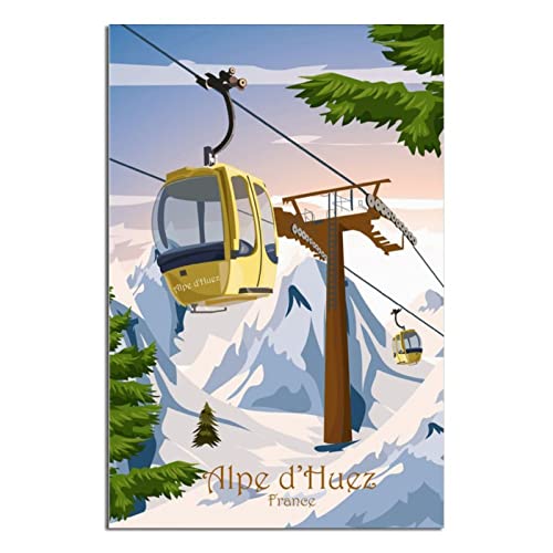 VTGCLT France Huey Vintage Reiseposter Alpe Schnee Berg Kabel Auto Leinwand Malerei Bilder Drucke Wandkunst für Schlafzimmer Büro Dekor 50 x 75 cm von VTGCLT