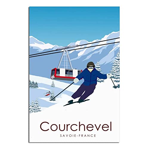 VTGCLT Frankreich Courchevel Vintage Reise Poster Ski Facility Leinwandbild Bilder Drucke Wandkunst für Schlafzimmer Büro Dekor 60 x 90 cm von VTGCLT