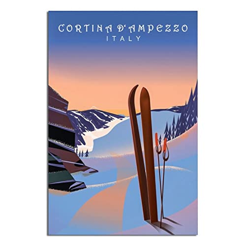 VTGCLT Italien Cortina D'Ampezzo Vintage Reiseposter Skibrett Leinwandbild Bilder Drucke Wandkunst für Schlafzimmer Büro Dekor 40 x 60 cm von VTGCLT