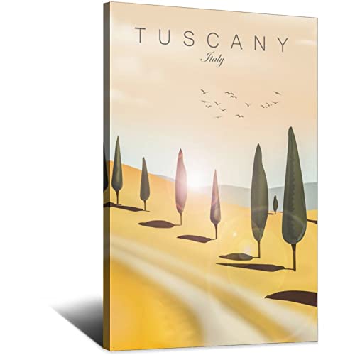 VTGCLT Italien Toskana Vintage Reiseposter Baum Sonnenuntergang Vogel schöne Landschaft Leinwand Gemälde Bilder Drucke Wandkunst für Schlafzimmer Büro Dekor 30 x 45 cm von VTGCLT