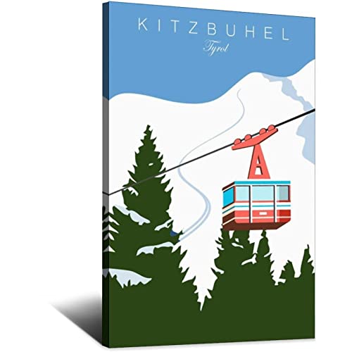 VTGCLT Österreich Tirol Kitzbuhel Vintage Reise Poster Schnee Berg Kabel Auto Leinwand Malerei Bilder Drucke Wandkunst für Schlafzimmer Büro Dekor 08x12inch (20x30cm) von VTGCLT