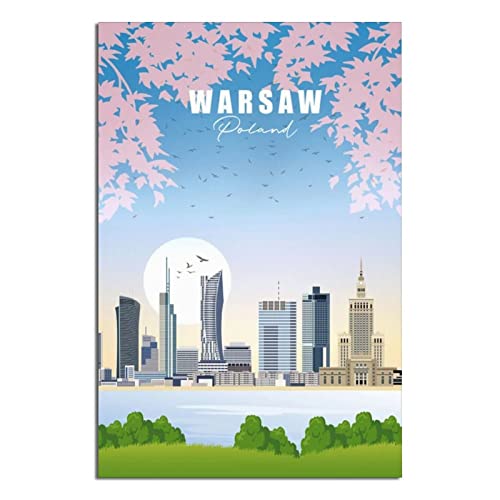 VTGCLT Polen Warschau Vintage Reiseposter Palast der Wissenschaft und Kultur, Leinwandbild, Bilder, Drucke, Wandkunst für Schlafzimmer, Büro, Dekoration, 20 x 30 cm von VTGCLT