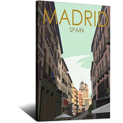 VTGCLT Spanien Madrid Vintage Reiseposter Straße Quadrat Leinwand Gemälde Bilder Drucke Wandkunst für Schlafzimmer Büro Dekor 30 x 45 cm von VTGCLT