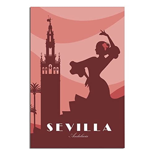VTGCLT Spanien Sevilla Andalusien Vintage Reiseposter Leinwand Gemälde Bilder Drucke Wandkunst für Schlafzimmer Büro Dekor 20 x 30 cm von VTGCLT