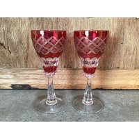 2 Cranberry Cut Zu Klaren Kelchen, Vintage Kristallgläser Mit Atemberaubender Glasgravur von VTGItemsAddedDaily