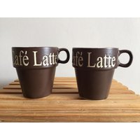 2 Kleine Braune Kaffeebecher Cafe Latte Coffee von VTGItemsAddedDaily