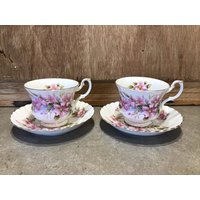 2 Royal Albert Wild Rose Teetasse Und Untertasse, Rosa Blumentasse Untertasse Im Zweier Set von VTGItemsAddedDaily