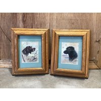 2 Ruane Manning Black Labrador Setter Spaniel Bilder Mit Holzrahmen 2Er Set von VTGItemsAddedDaily