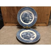 2 Vintage Currier & Ives Speiseteller - The Old Grist Mill Royal China Hergestellt in Den Usa von VTGItemsAddedDaily