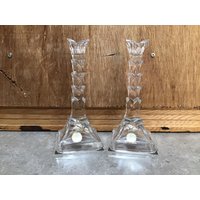2 Vintage Kristall Kerzenständer 21 cm Im Palmenlook von VTGItemsAddedDaily