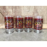 4 Vintage Drink Coca-Cola Glasmalerei Logo Mcdonalds Gläser Coca Cola Trinkgläser - 70S Red Stained Glass Style von VTGItemsAddedDaily