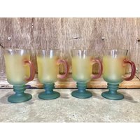 4 Vintage Glasbecher Frosted Gelb von VTGItemsAddedDaily