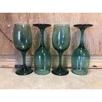 4 Vintage Libbey Green Weingläser, Grünes Glas, Retro 80Er Jahre Glaswaren von VTGItemsAddedDaily