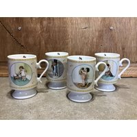 4 Vintage Sammler Bessie Pease Gutmann The Reward Von Heirloom Girl Und Puppy Footed Teetassen Kaffeetassen von VTGItemsAddedDaily