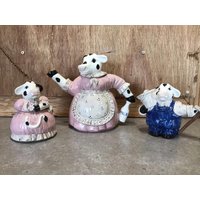 Kuhfamilie, Teekanne, Milchkännchen, Zuckerdose, Bauernhof-Küchen-Kuh-Dekor, 3Er-Set von VTGItemsAddedDaily