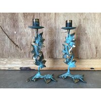 Partylite Efeublatt Kerzenständer Kerzenleuchter Aus Messing. Hübscher Messing-Efeu Stil Mit Einer Blau/Grünen Patina von VTGItemsAddedDaily