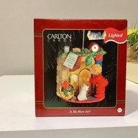 Seltene Carlton Cards Heirloom Collection „Is He Here Yet" Beleuchteter Weihnachtsbaumschmuck von VTGItemsAddedDaily