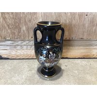 Vintage 1960Er Kleine Schwarze Vase Mit Griffen - Handgefertigte Griechenland 24K Gold von VTGItemsAddedDaily