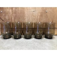 Vintage 5Er Set Rauchgläser Rauch Braun Cocktail Trinkbecher Dominion Glas Modern Mid Century 60Er Retro Mcm von VTGItemsAddedDaily