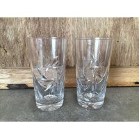 Vintage Barware, Kristalltrinkgläser, Crosshatch Und Fans, 2, 7 "Durchmesser X 13, 3" Hoch, 2Er-Set von VTGItemsAddedDaily