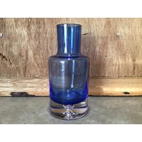 Vintage Blau Glas Krosno Polen Bubble Base Dekanter Oder Vase von VTGItemsAddedDaily