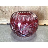 Vintage Cranberry Cut To Clear Crystal Runde Schüssel Vase, 6 "Durchmesser X 5, 8 "H ." von VTGItemsAddedDaily