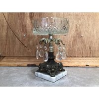 Vintage Glasschale Auf Messingsockel Und Marmorsockel, Wohnkultur in Ihrer Küche Ihrem Esszimmer. Diamantschliff Glas von VTGItemsAddedDaily