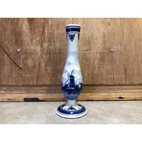 Vintage Große Delft Vase Holland Blau Und Weiß Handgemaltes Schiff Windmühle von VTGItemsAddedDaily