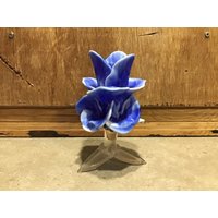 Vintage Murano Stil Glas Blumen Kerzenhalter Blau Mit Weiß von VTGItemsAddedDaily