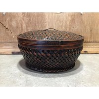 Vintage Rattan Deckeldose Braun von VTGItemsAddedDaily