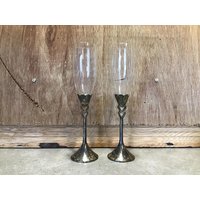 Vintage Set Von 2 Champagner Flöten Herzen Embossed Stem von VTGItemsAddedDaily