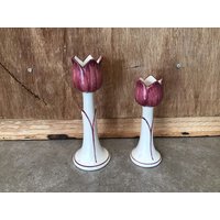 Vintage Tulip Keramik Kerzenhalter - Hollywood Regency Set von VTGItemsAddedDaily