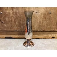 Vintage Western Germany Glas Und Versilberte Vase, Bud Vase Silberplatte Blütenblattform Rauchfarbe von VTGItemsAddedDaily