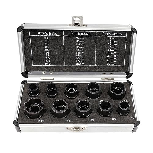 10 Stück Multifunktionales Schraubenmutter-Entferner-Set Mutternausdreher Stecknuss Bolzenentferner Werkzeug mit Aufbewahrungsbox 9-19 mm Ausdreher-Set Steckschlüsselwerkzeug von VTIDOBE