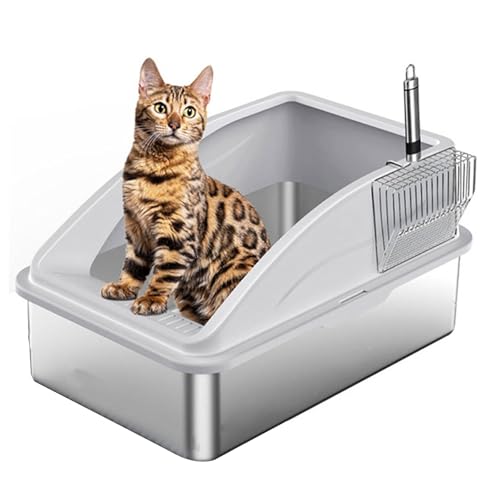 VTIDOBE AntiSplash Enclosed Litter Tray for Cats Includes Scoops Stainless Steel Construction Nonslip Litters Box for Home Use Half Enclosed Litter Box Cats von VTIDOBE