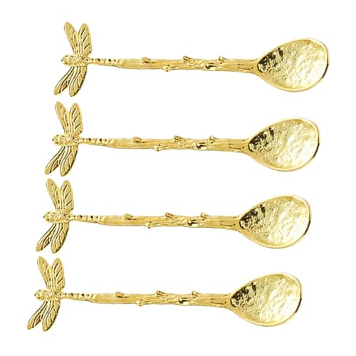 Set mit 4 stabilen Teelöffeln in Libellenform, dekorative Wassertropfen, Kaffee- und Teelöffel mit langem Griff, Kaffeelöffel Set mit 4 stabilen Teelöffeln in Libellenform, dekorative Wassertropfen, Kaffee- und Teelöffel mit langem Griff, Kaffeelöffel von VTIDOBE