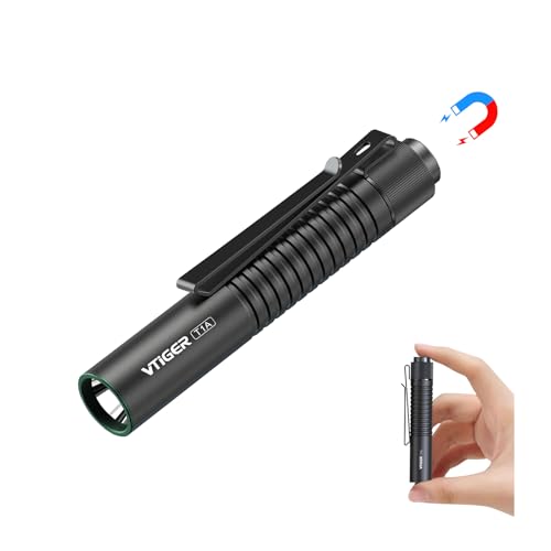 VTIGER T1A Mini Tasche EDC Taschenlampe mit Clip,1300 Lumen kompakte AA wiederaufladbare LED Taschenlampen,super heller Heckschalter kleine Taschenlampe mit Magnet für Camping,Wandern,Outdoor,Notfall von VTIGER