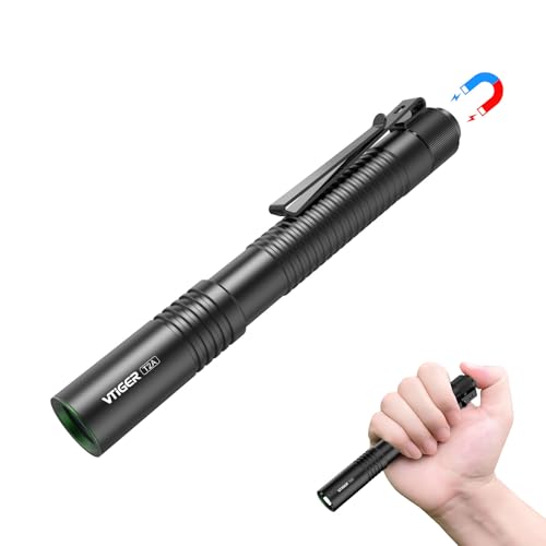 VTIGER T2A Kompakte EDC Taschenlampe,1500 Hoch Lumen AA Wiederaufladbare LED Taschenlampe, Superhelle kleine taktische Heckschalter Taschenblitzlicht mit Magnet für Camping,Wandern,Outdoor,Notfall von VTIGER
