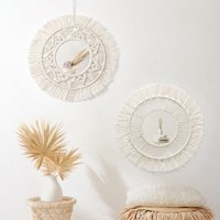 2er-Set, runde Makramee-Wandspiegel mit Fransen, hängender Spiegel, böhmisches Dekor für Wohnung, Zuhause, Schlafzimmer, Wohnzimmer (Beige, 2er-Pack) von VTIZIKL